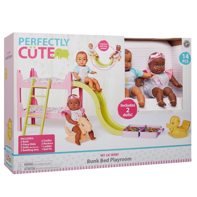 Perfectly Cute My Lil' Baby Bunk Bed Playroom Playset with 8" Brunette Baby Boy & Brunette Baby Girl Dolls