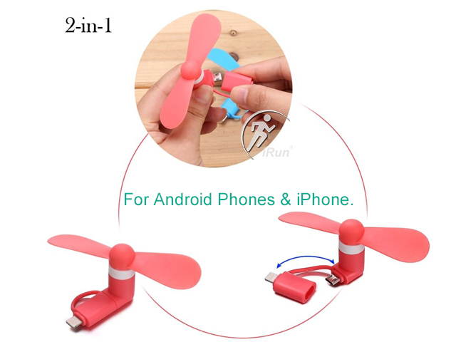 Portable Cell Phone Mini Electric Fan Cooling Cooler for iPhone SE/5s/6/6s 7plus & Android Samsung HTC Sony LG Phones, 2-in-1 (Micro USB+Lightning 8P), Blue