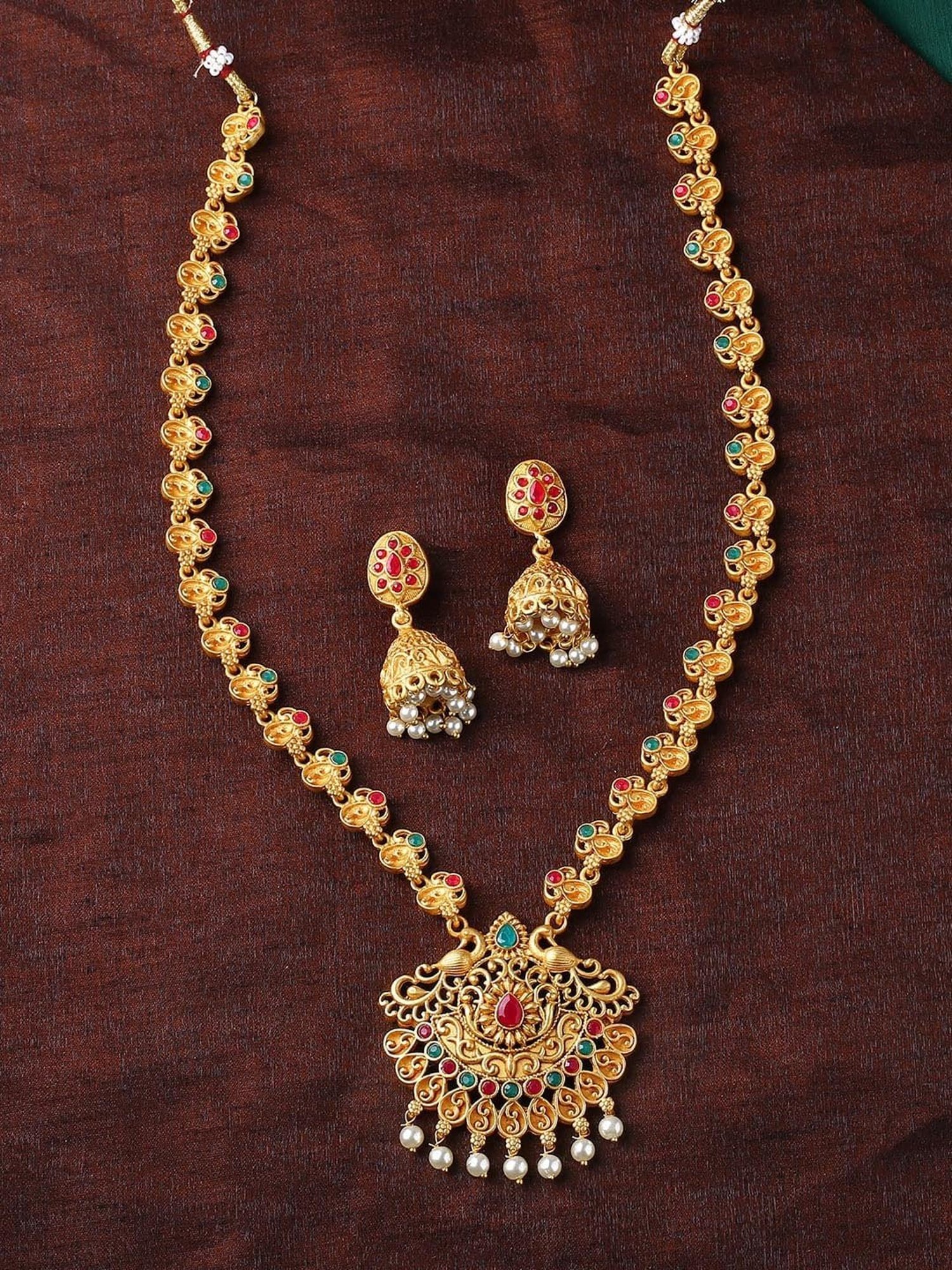 Estele Gold-Plated Stunning Peacock Designer Necklace Set with Crystals for Women