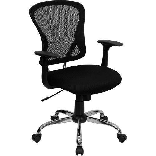 Mid-Back Black Mesh Swivel Task Chair with Chrome Base and Arms