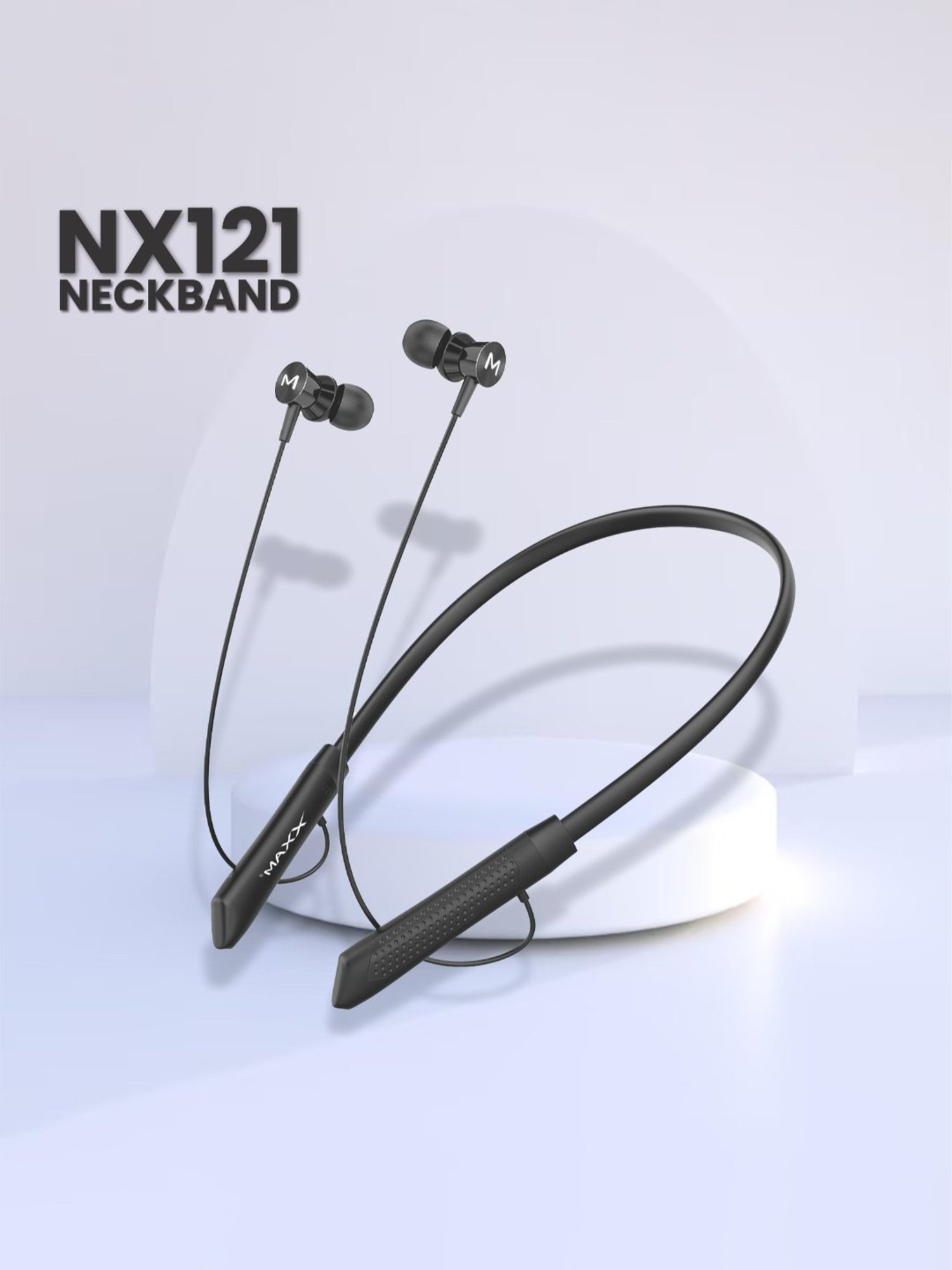 Maxx NX121 In Ear Bluetooth Neckband with Upto 25 Hours Playback & Fast Charging (Black)