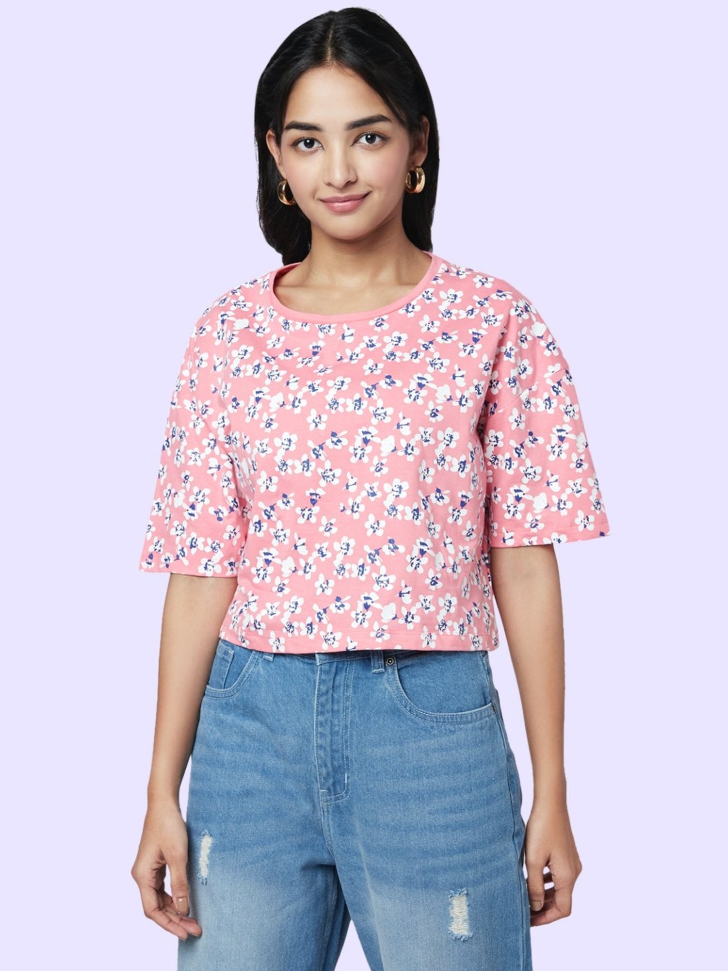 YU by Pantaloons Pink Cotton Printed Top