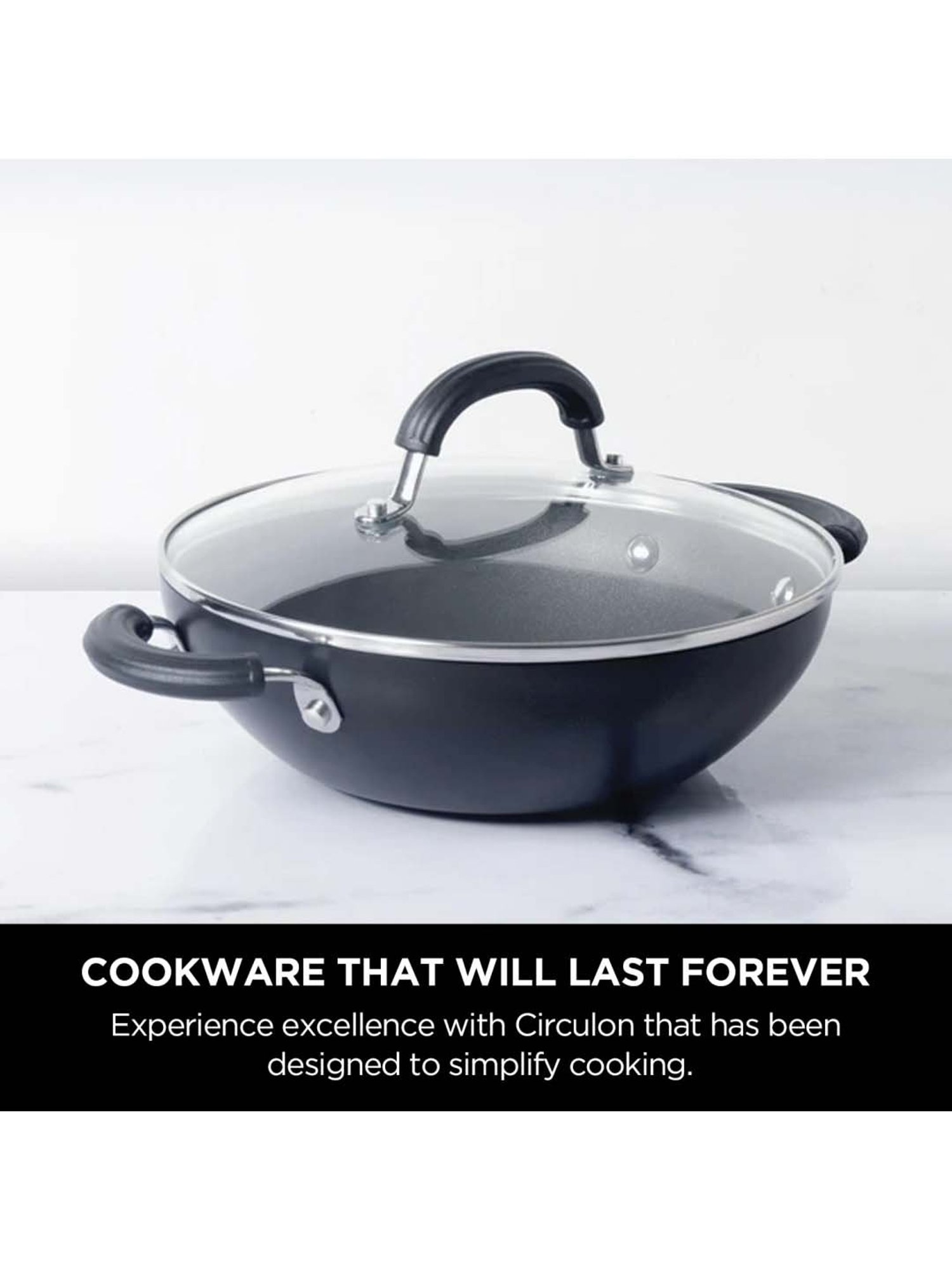 Circulon Origins 30cm Non-Stick + Hard Anodized Kadai/Wok With Lid