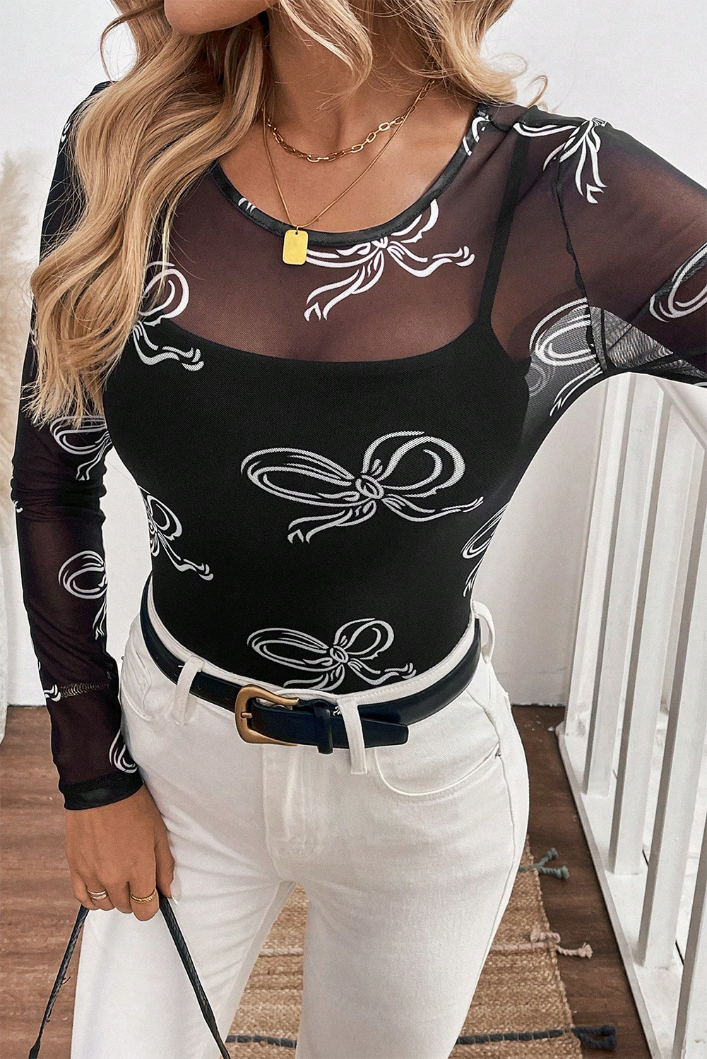 Bohemian Patterned Pullover Long Sleeve Blouse