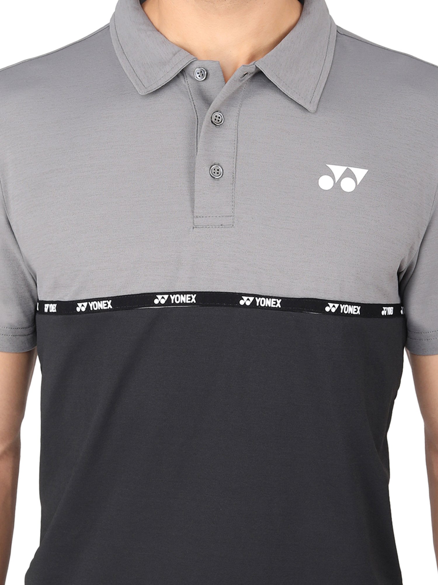 Yonex Grey & Jet Black Regular Fit Badminton Polo T-Shirt