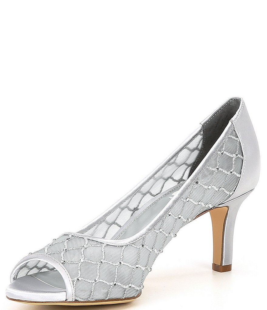 Alex Marie Bessika Rhinestone Detail Peep-Toe Mesh Pumps