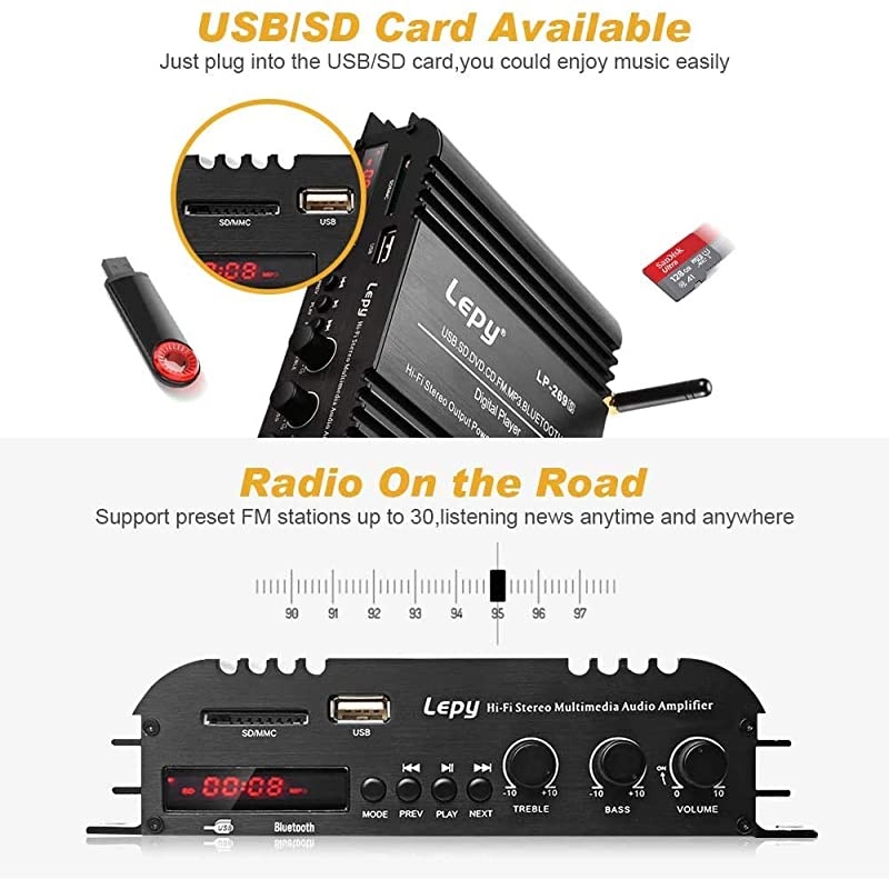 LP269S Audio Component Amplifiers Stereo Audio Power Amplifier HiFi Digital Stereo Amplifier 2 Channel Radio Booster with 12V 5A Power Suply