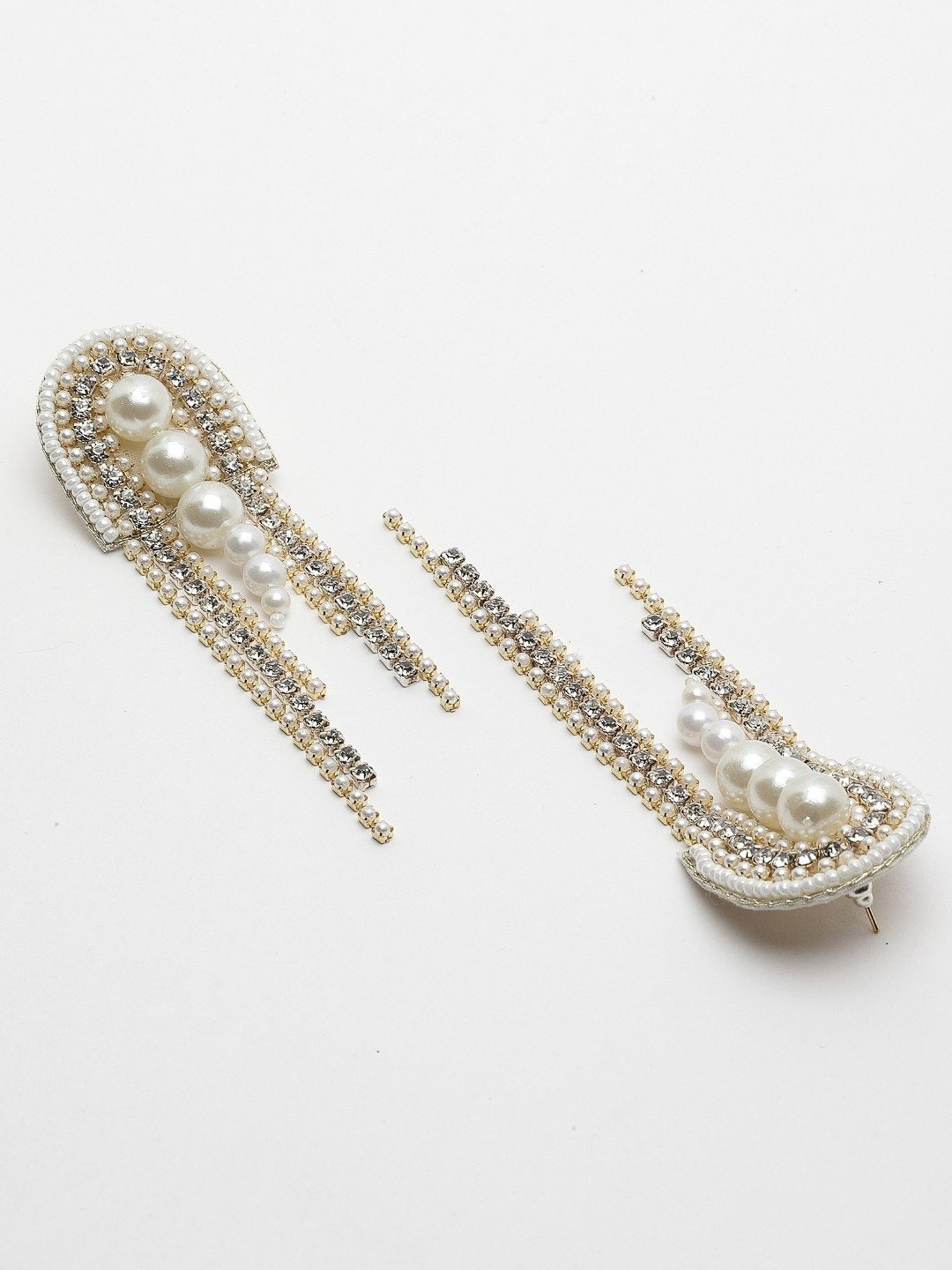 Moedbuille Crystals and Pearls Handcrafted Contemporary Design Tasselled Earrings