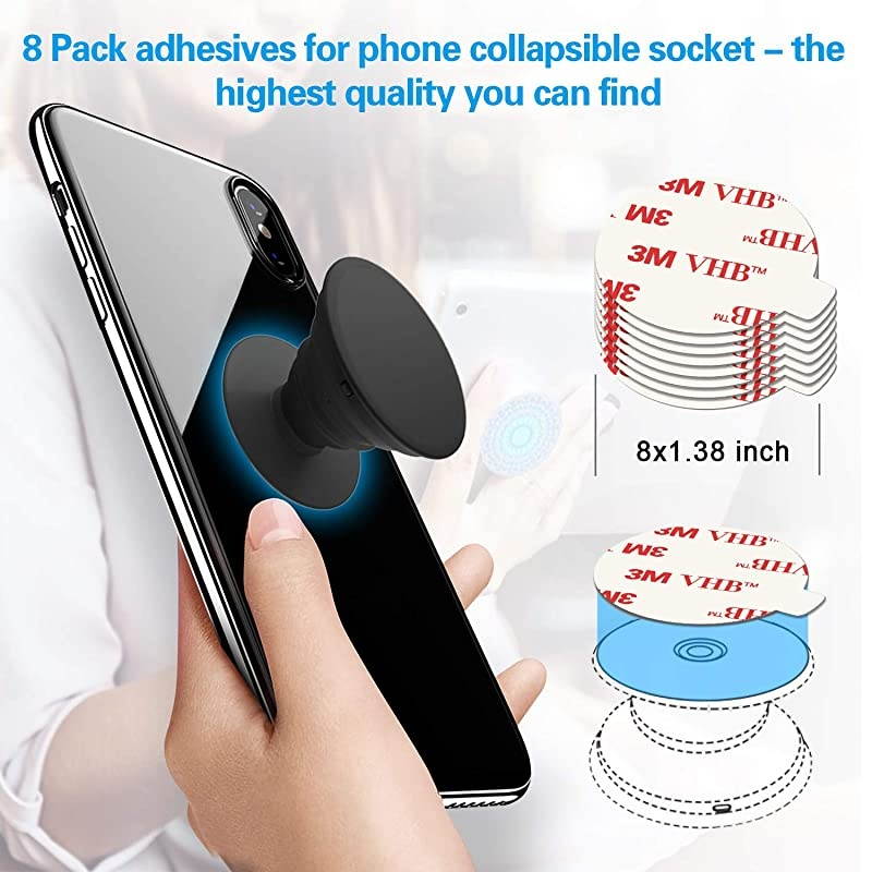 8 Pack Sticky Adhesive Replacement for Socket Stand  14 Inch Pops 3M Circle Heat Resistant Double Sided Clear White High Bond Tape Extra Strong Removable Sticker Pad for Phone Grip Holder