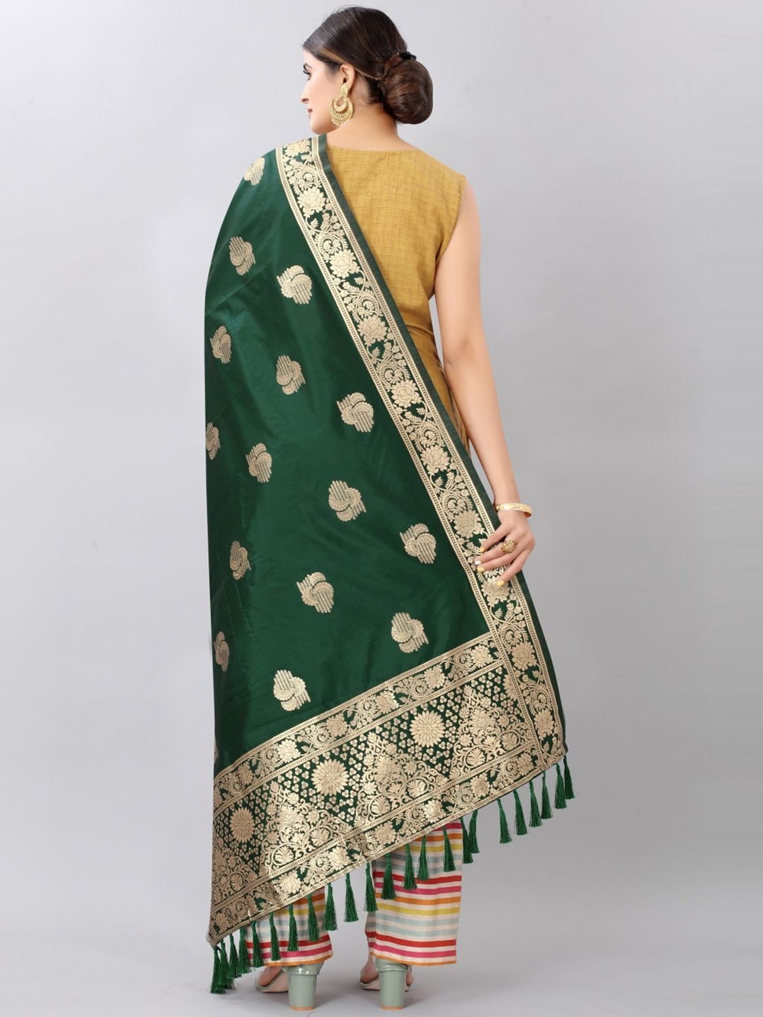 Silk Land Green Woven Pattern Dupatta