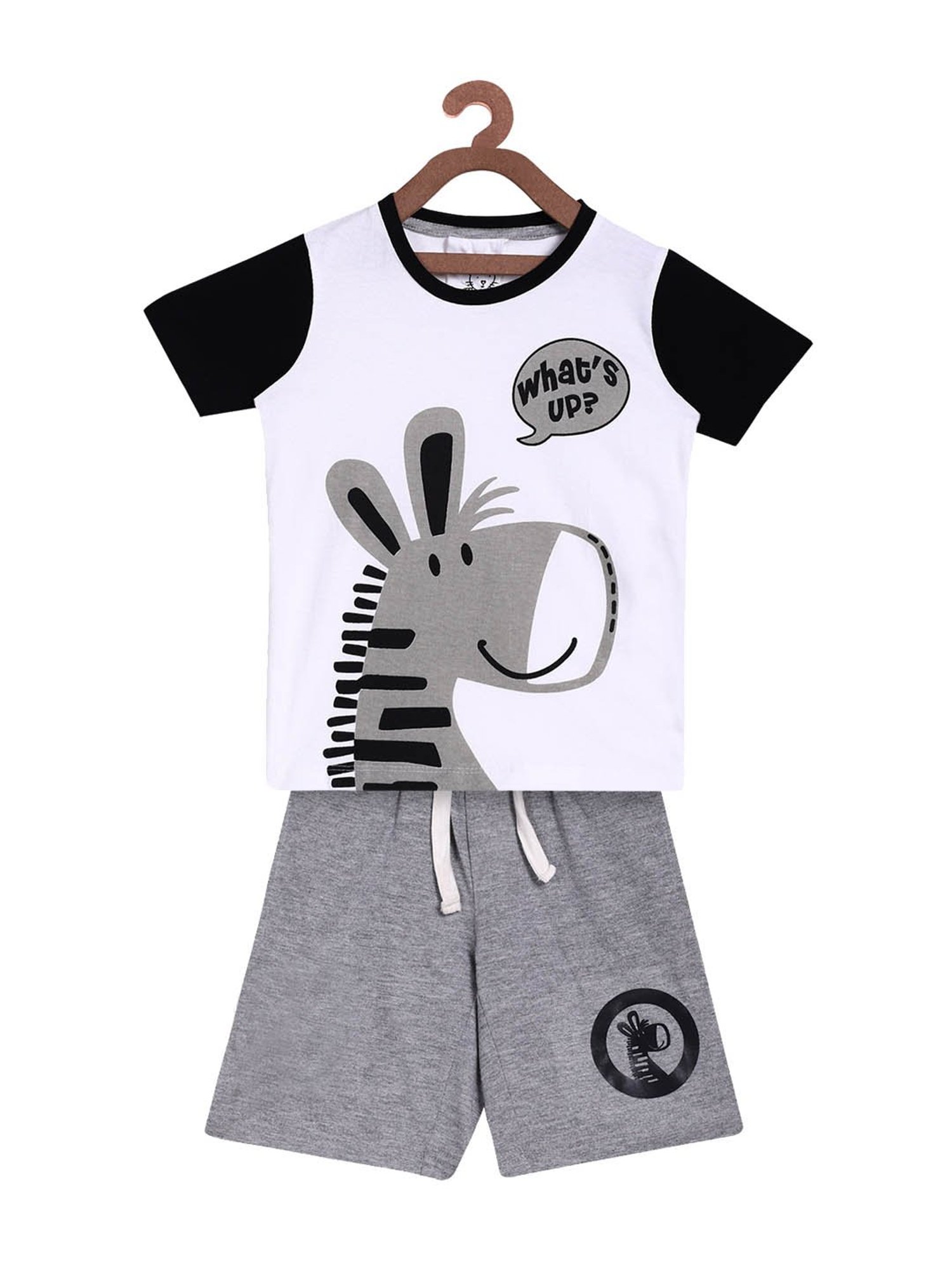 Lazy Shark Kids White & Grey Printed  T-Shirt with  Shorts