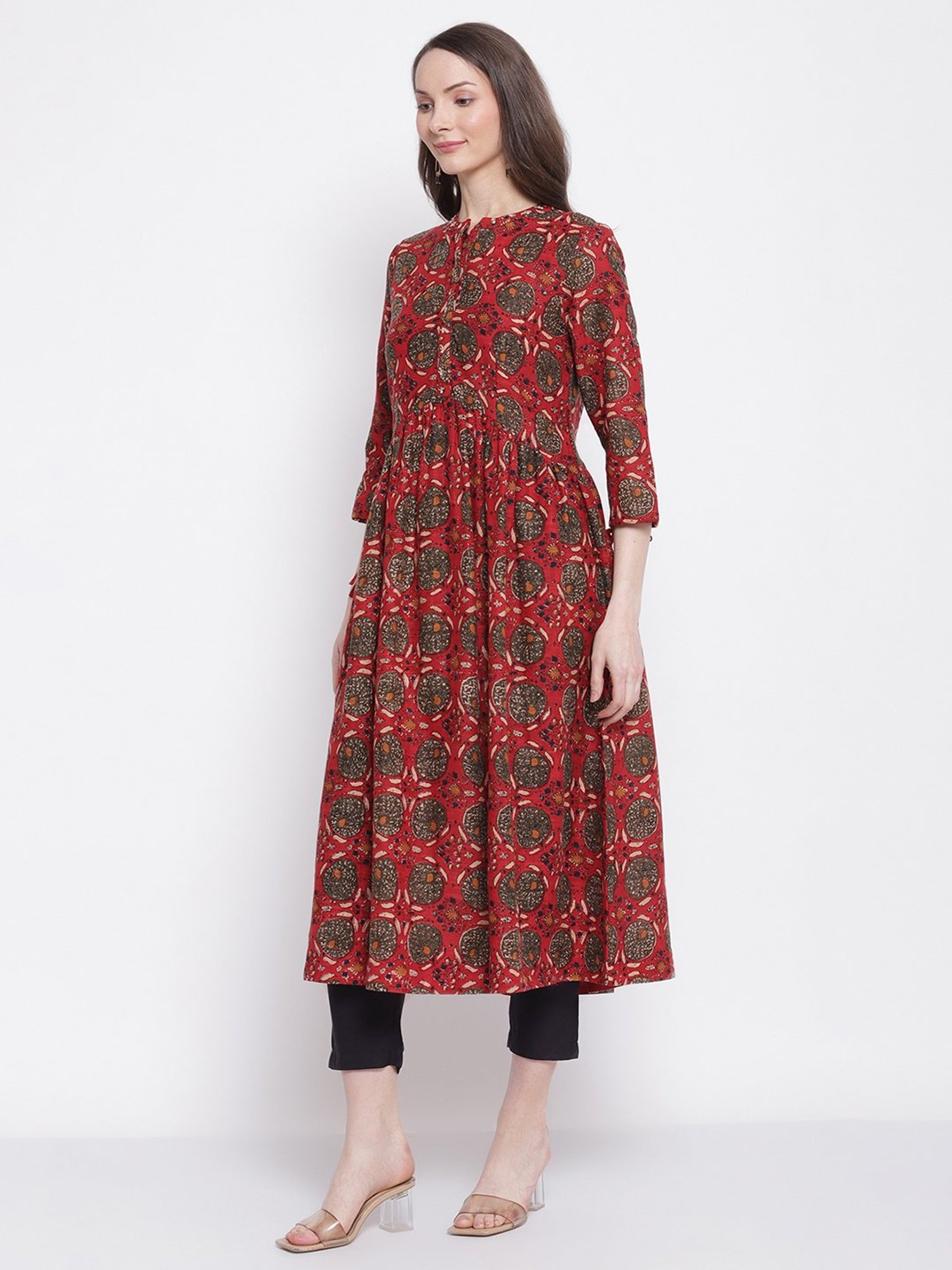 Fusion Beats Light Grey Embroidered A Line Kurta