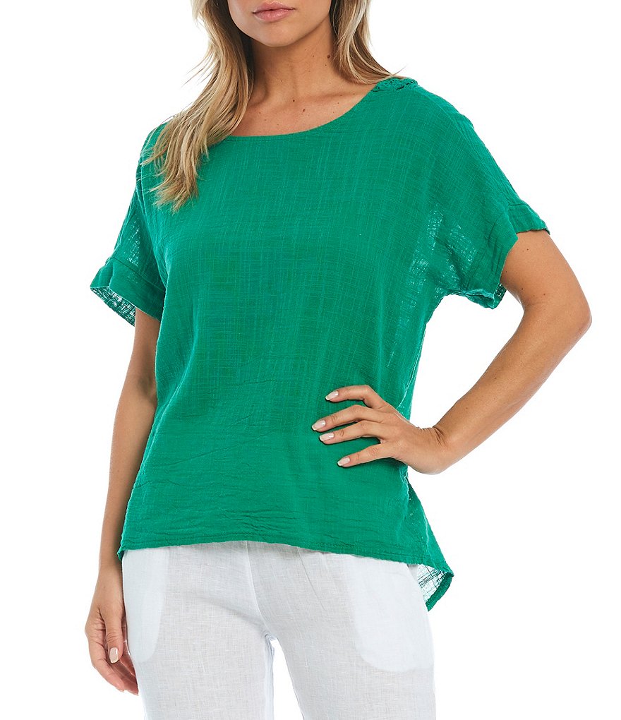 M Made in Italy Short Sleeve Lace Back Cotton Top