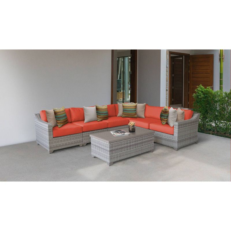 Fairmont 7pc Patio Sectional Seating Set with Cushions - Tangerine - TK Classics