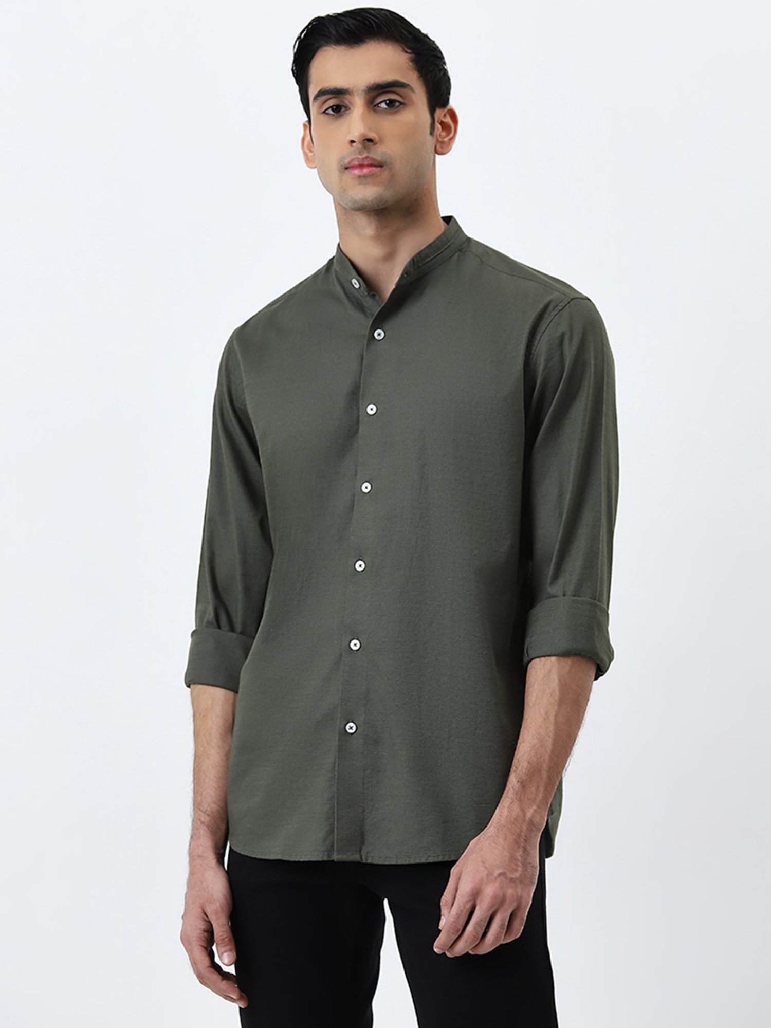 Ascot by Westside Olive Green Relaxed-Fit Cotton Shirt