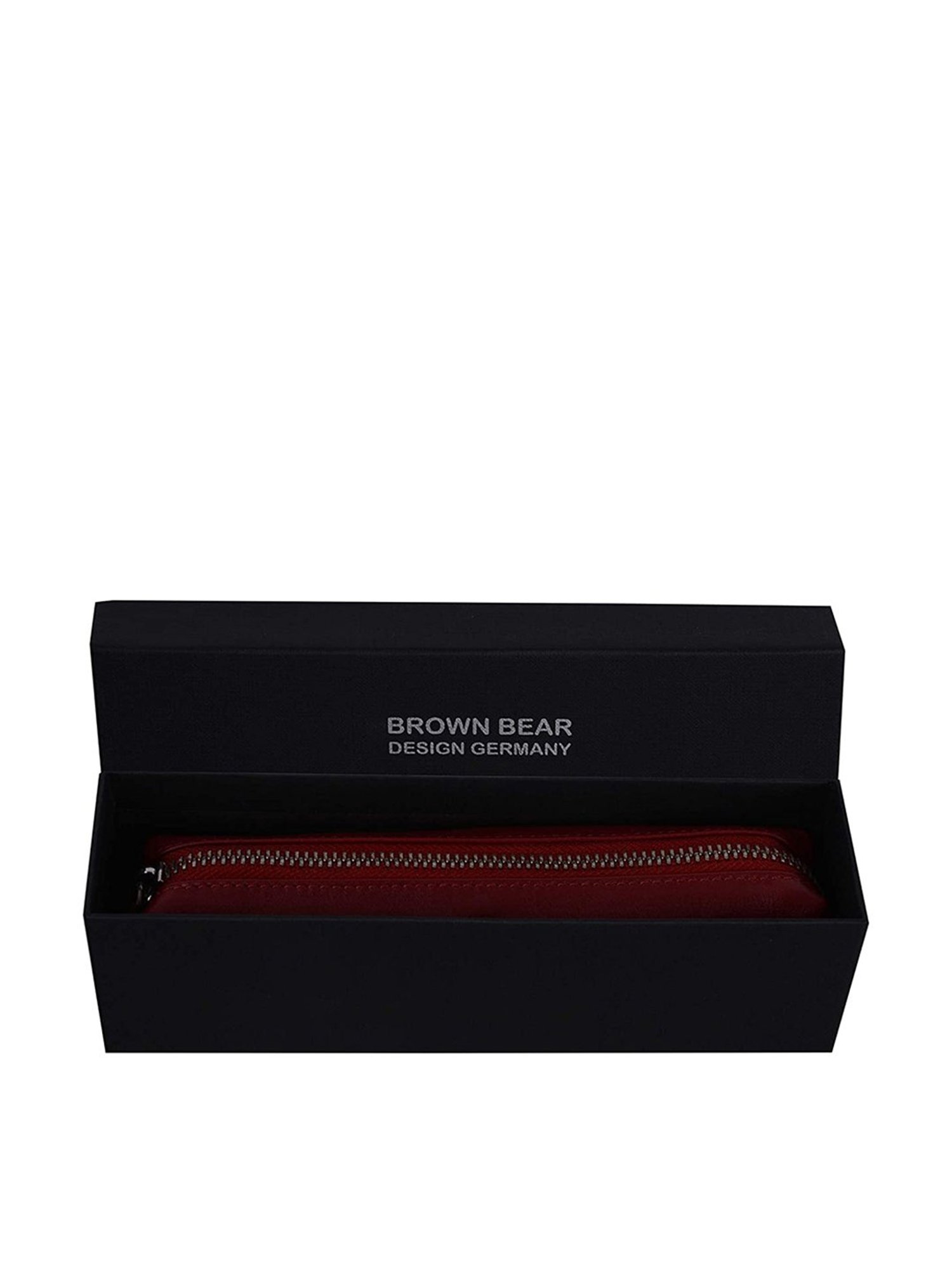 Brown Bear Red Casual Leather Pencil Pouch for Unisex