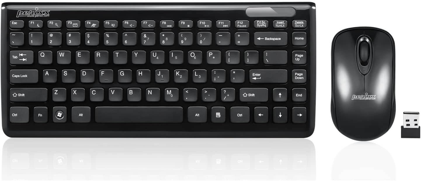 Perixx Periduo-707 Wireless Mini Keyboard and Mouse Set, Piano Black, US English Layout, 10900