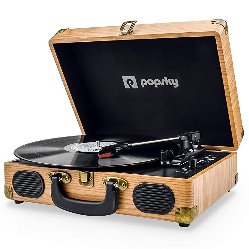 Record Player 3Speed Vintage Style Turntable Bluetooth Record Player with Builtin Stereo Speakers Portable Suitcase LP Vinyl Player Headphone USB RCA Jack