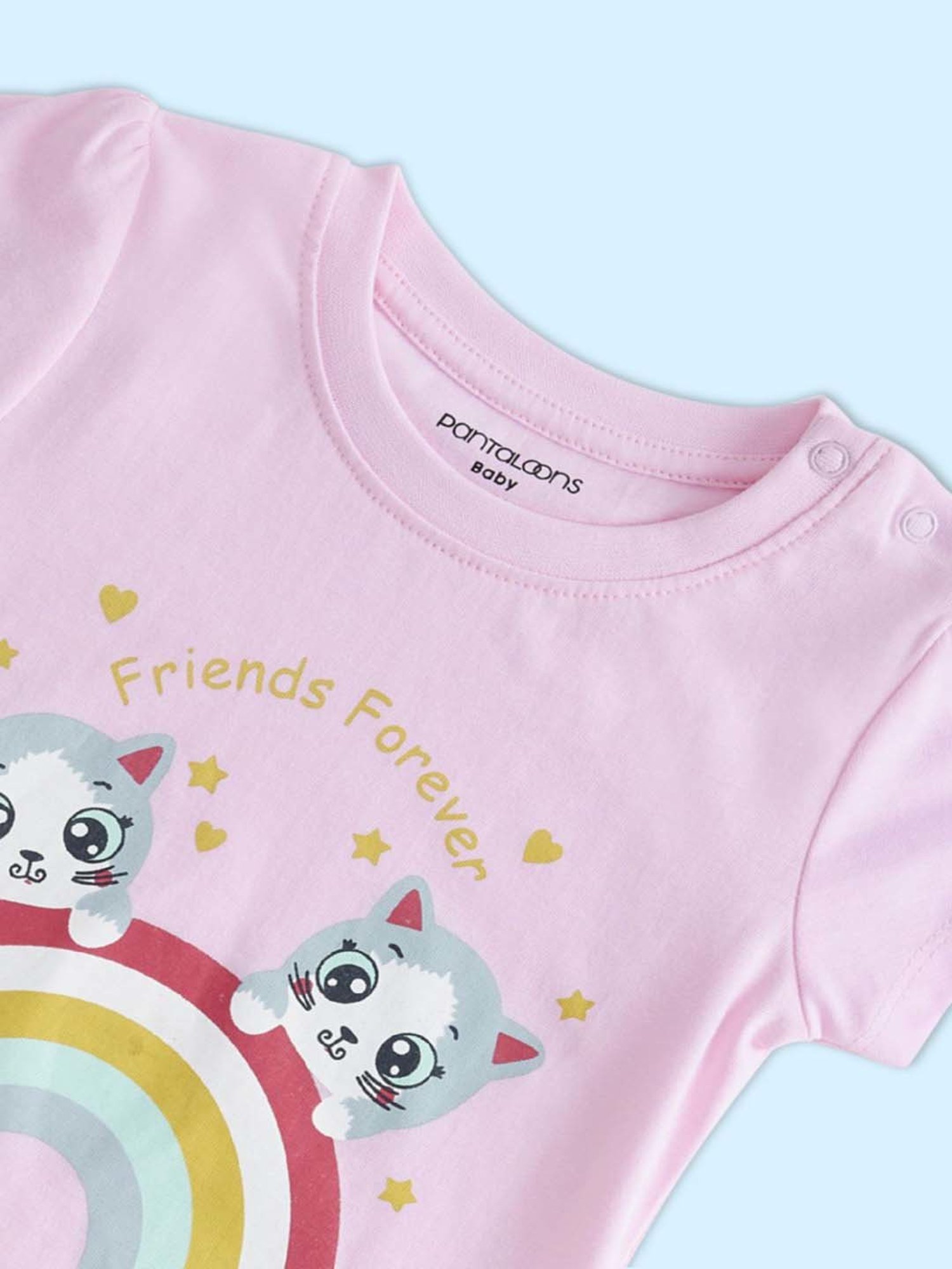 Pantaloons Baby Girls Pink & White Cotton Printed T-Shirt Set