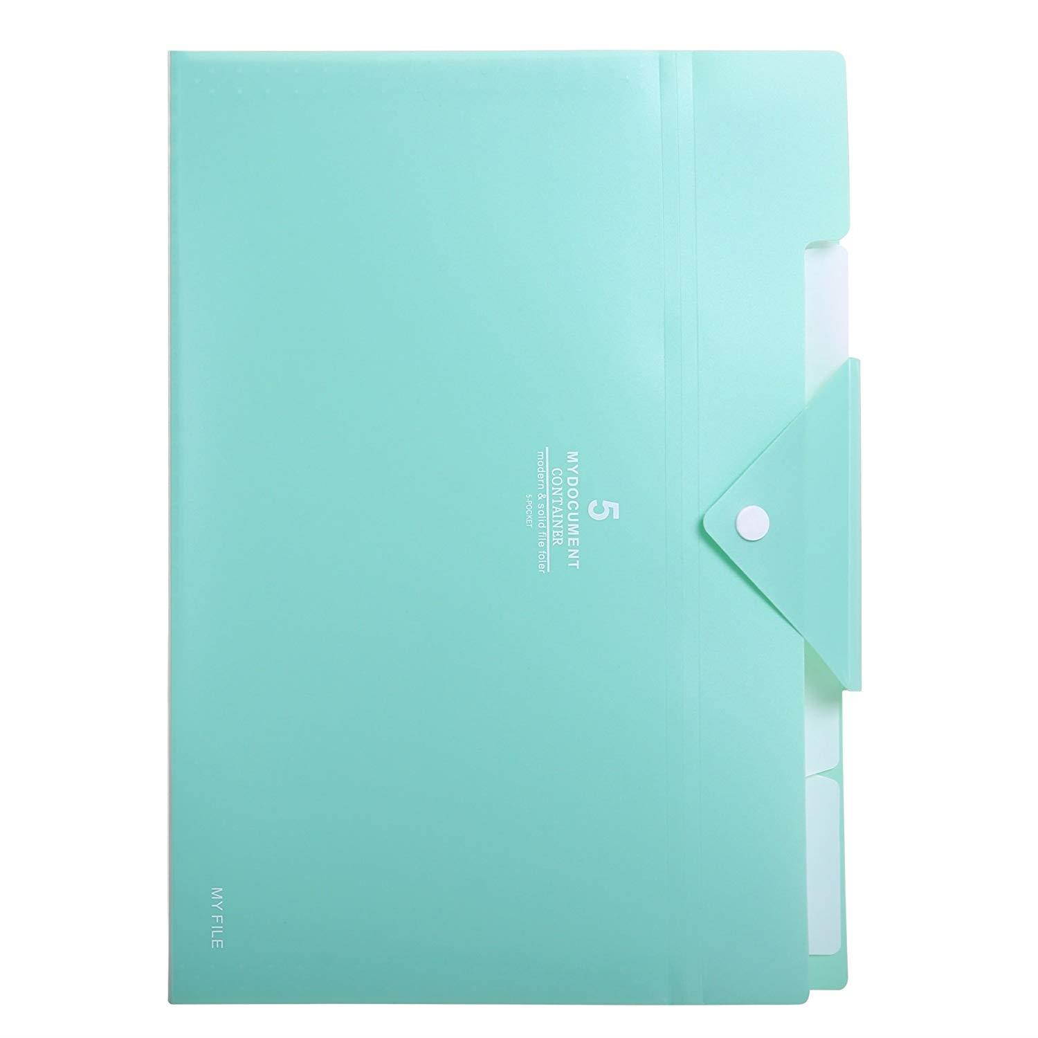Skydue PP Expanding File Folder Accordion Documents Letters Organizer, 5 Pockets, A4 Size (Light Blue)