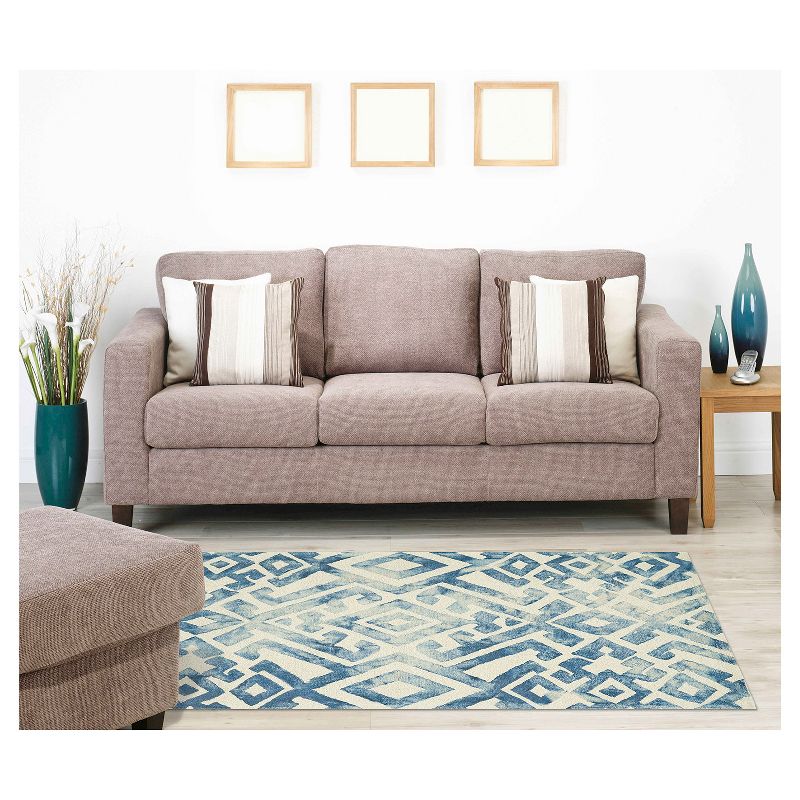 Midnight Blue Geometric Hooked Area Rug - (5'X8') - Weave & Wander