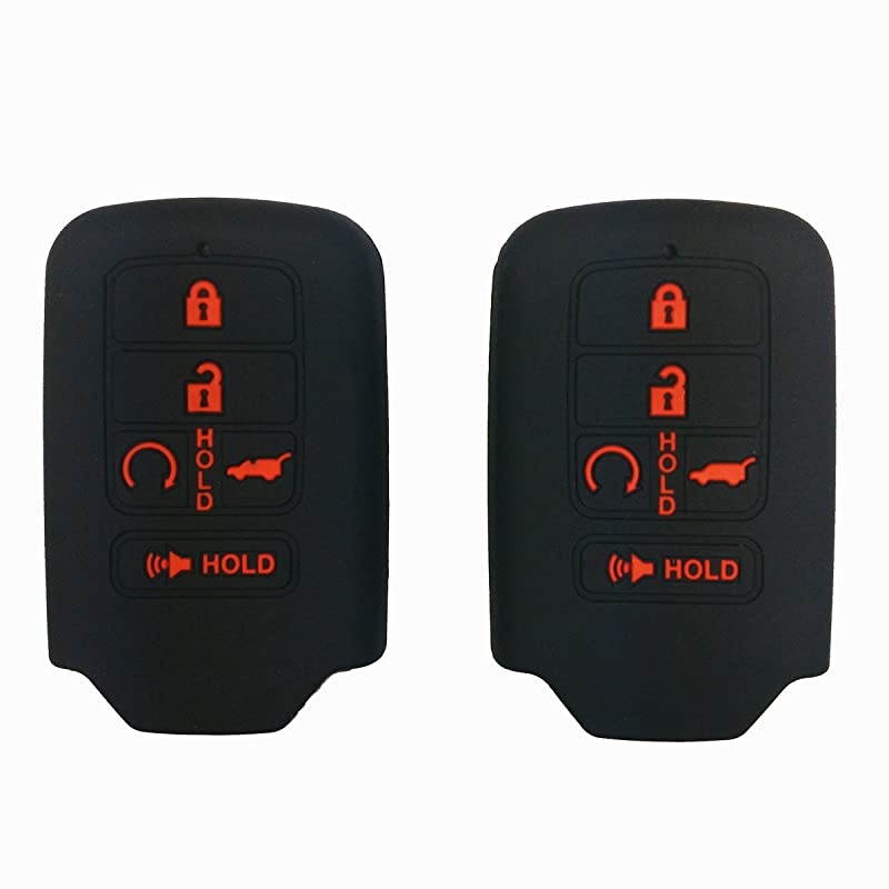 2Pcs  Silicone Protective Key Fob Remote Cover Case Skin Jacket for 2019 2018 2017 2016 2015 Honda Accord Civic CRV CRV Pilot EXL Touring Premium 5 Buttons Smart Key Black