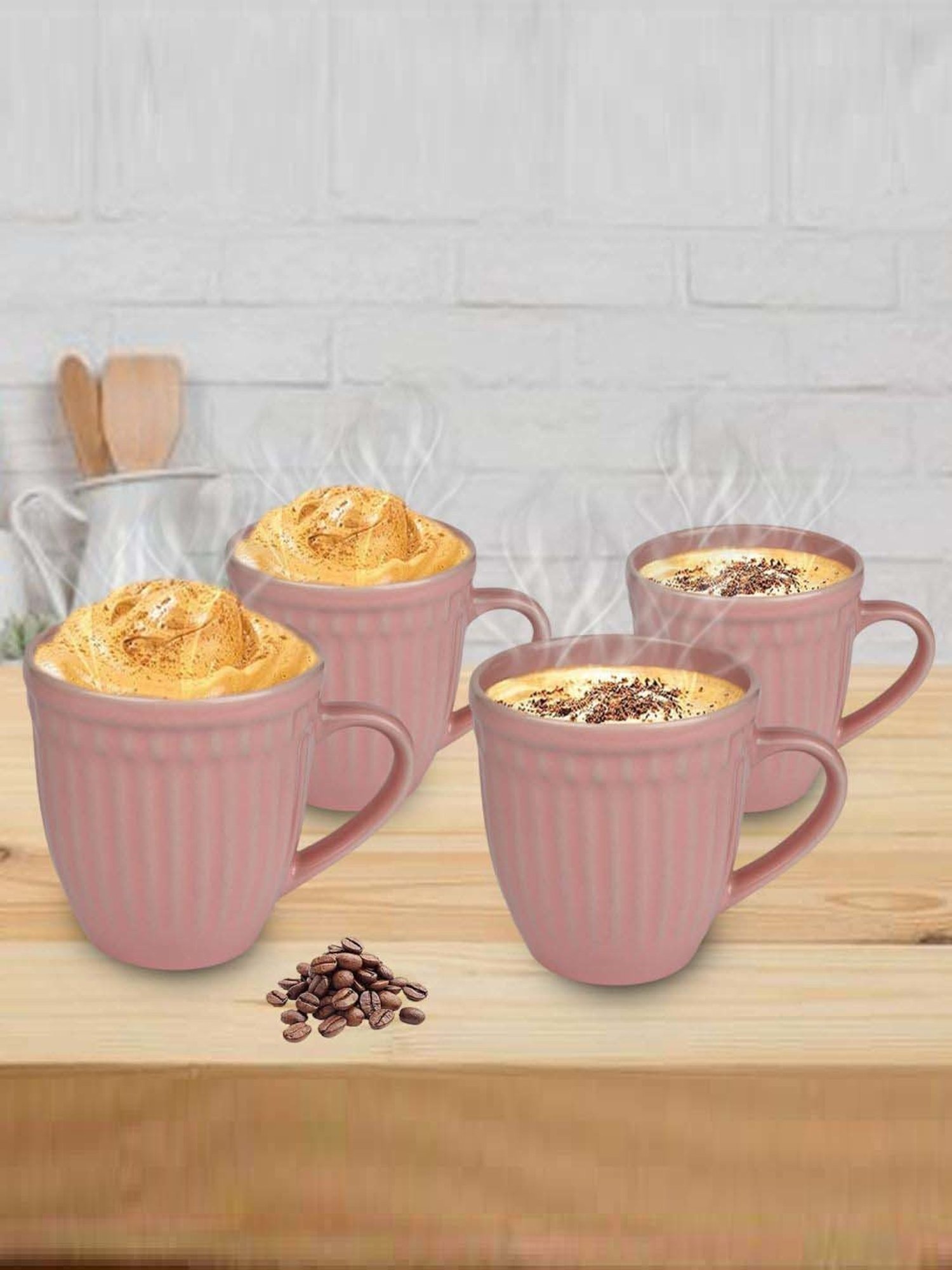 Urban Chef Pink Ceramic Handcrafted Microwave Safe Tea Cup - Set of 4