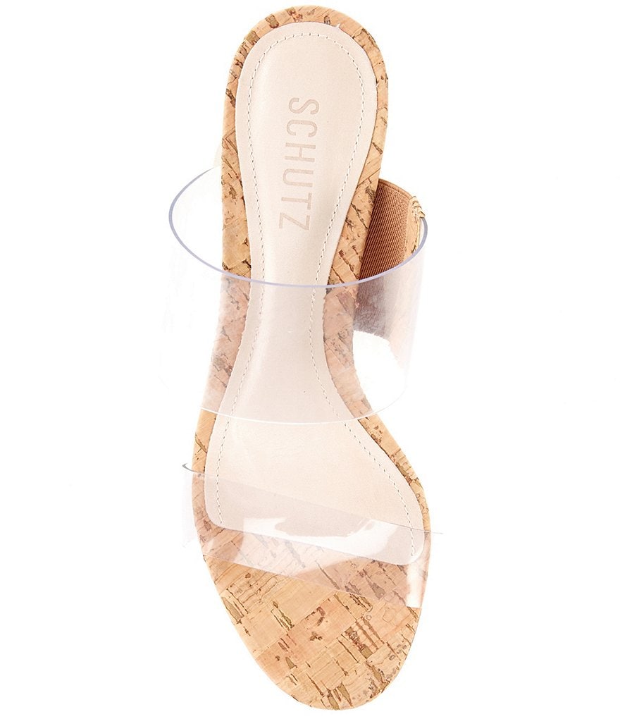 Schutz Victorie Clear Vinyl Cork Block Heel Slide Sandals