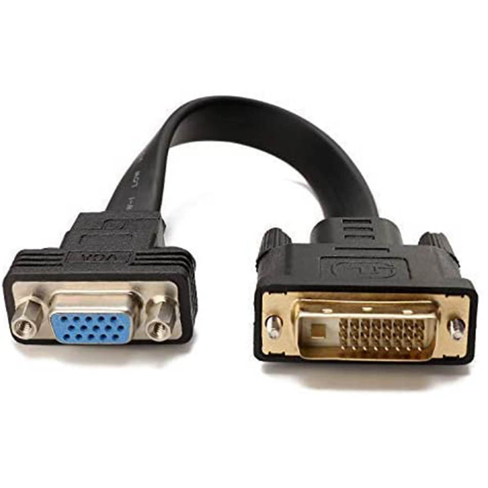 Active DVI-D Dual Link 24+1 Male to VGA Female Video with Flat Cable Adapter Converter Black