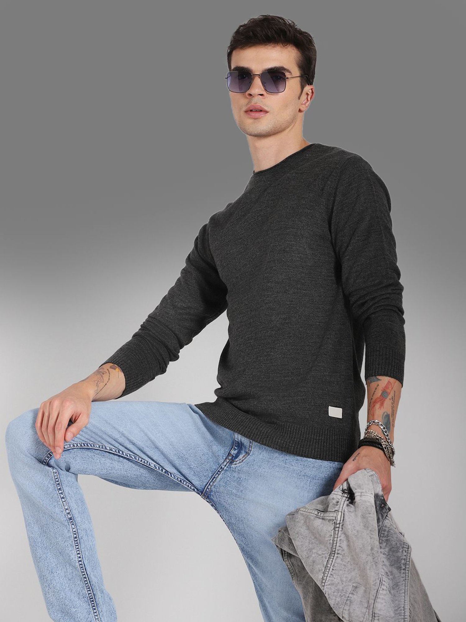 High Star Grey Regular Fit Sweater