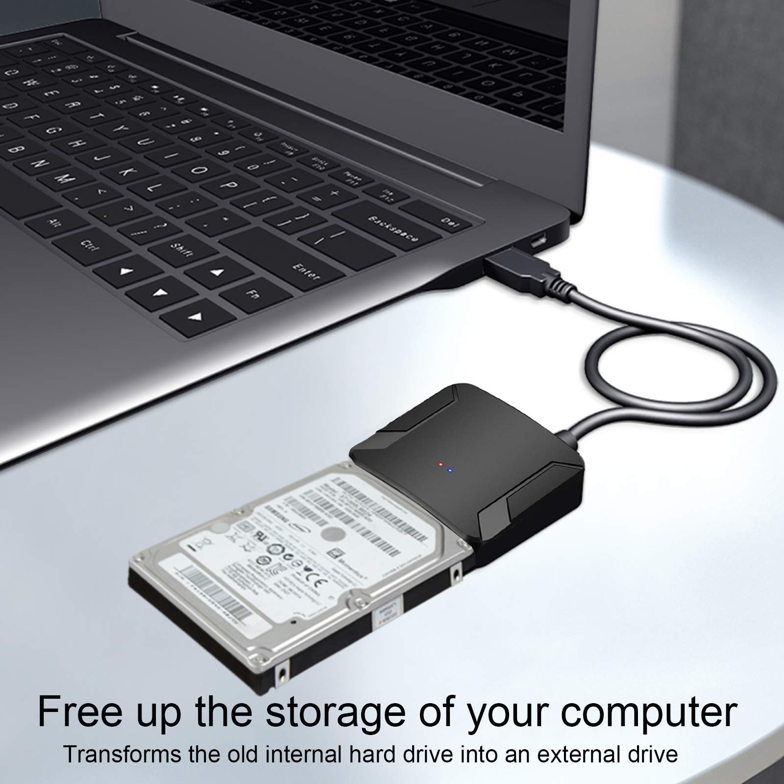 SATA to USB Adapter - Hannord USB 3.0 to 2.5" 3.5" SATA III Hard Drive Adapter - External Transfer Cable for SSD/HDD Support UASP, with 12V 2A Power Adapter