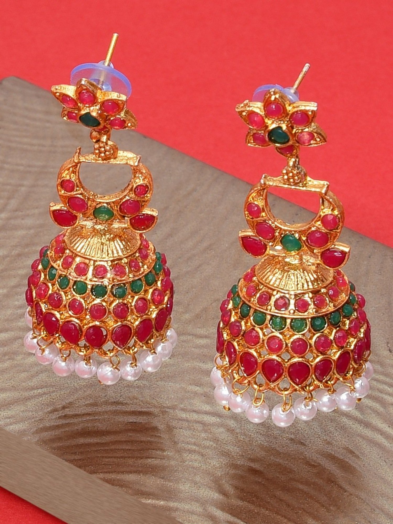 Zaveri Pearls Splendid Gold Look Finely Detailed Jhumki Earrings-ZPFK9491
