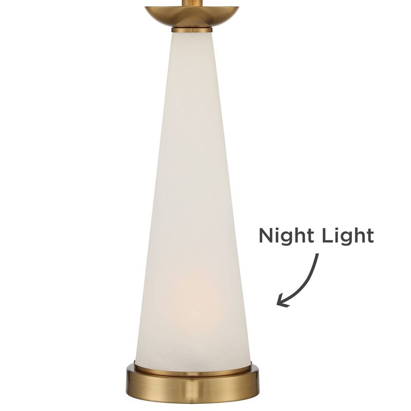 Possini Euro Design Modern Luxury Table Lamp with Night Light Alabaster Glass Brass White Fabric Drum Living Room Bedroom House