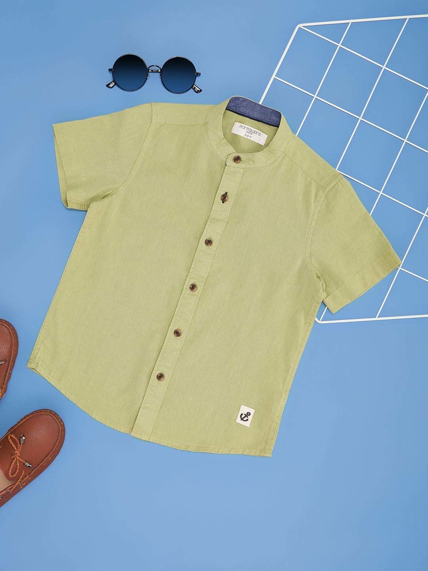 Pantaloons Baby Kids Sharp Green Cotton Regular Fit Shirt