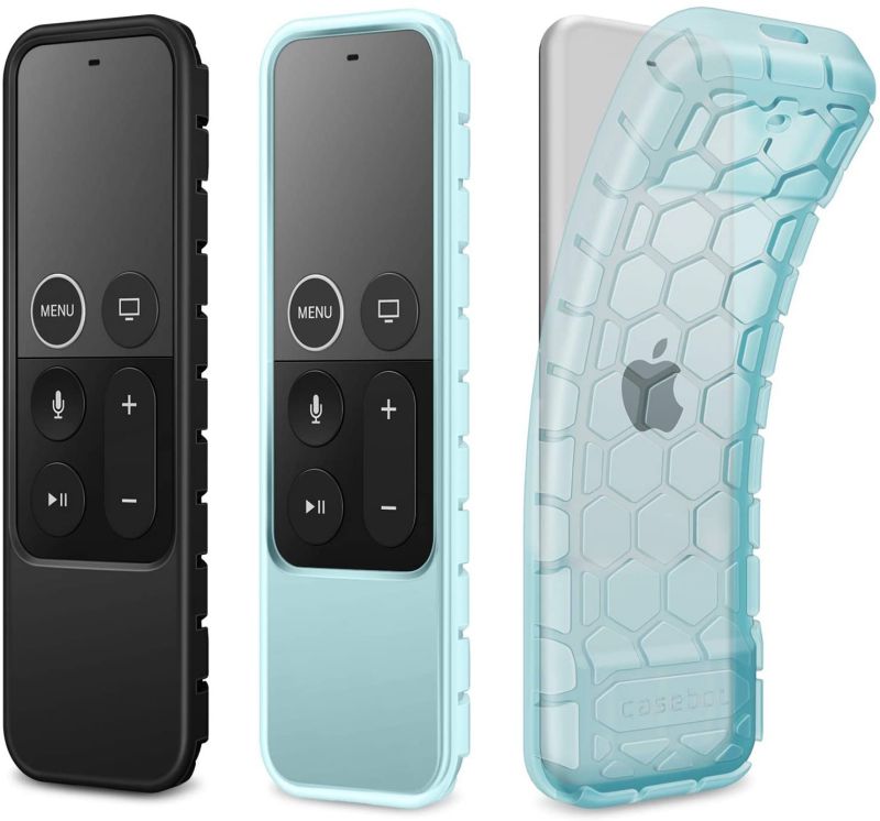 [2 Pack] Fintie Protective Case for Apple TV 4K 5th, 4th Gen Remote - Casebot (Honey Comb Series) Anti Slip Shockproof Silicone Cover for Apple TV Siri Remote Controller (Black + Blue Glow)