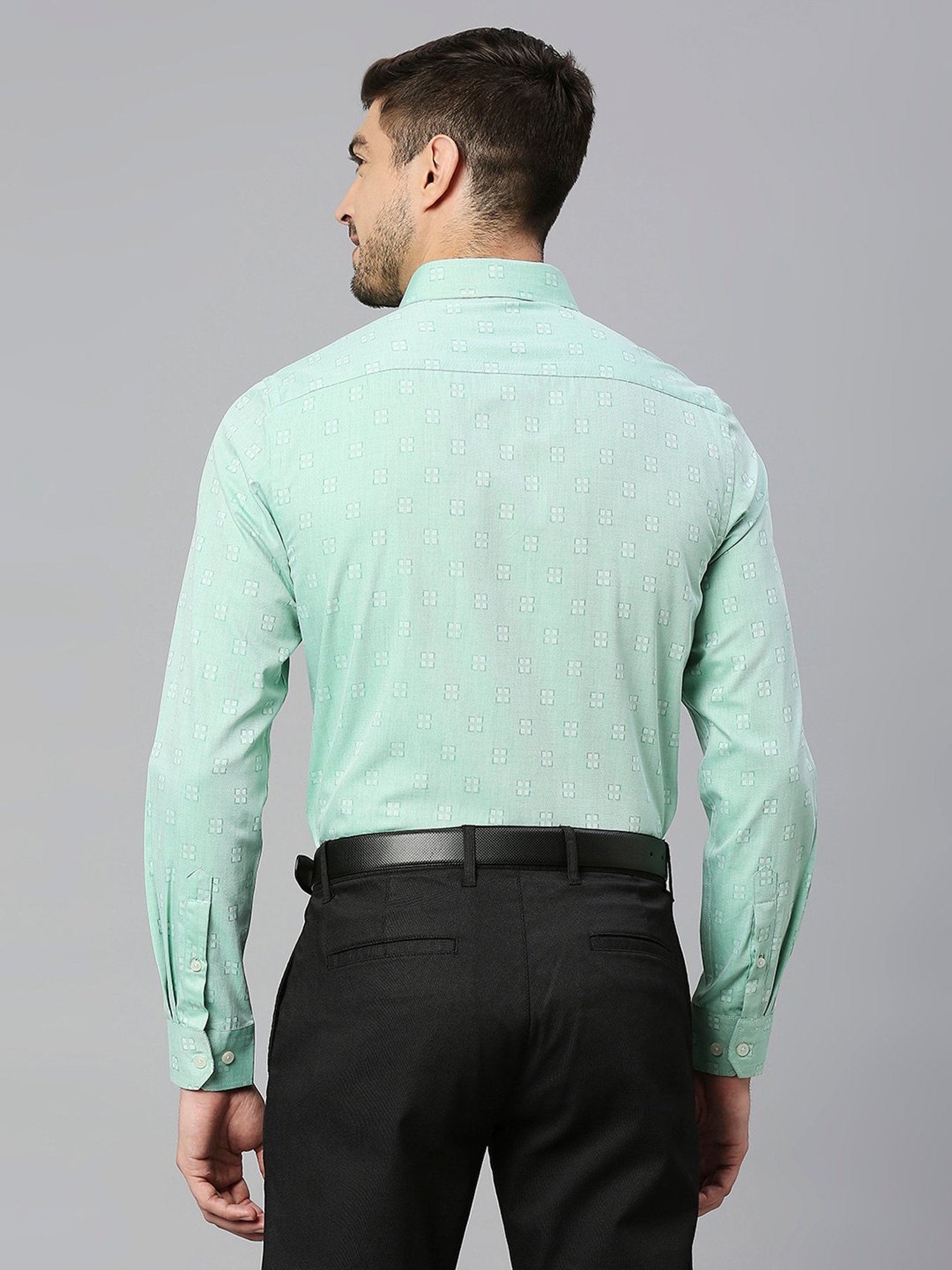 Thomas Scott Light Green Slim Fit Self Design Cotton Shirt