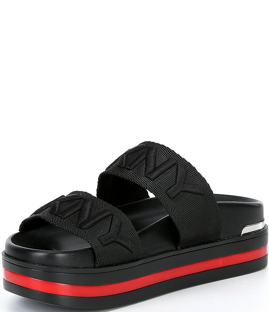 DKNY Tee 2 Band Logo Platform Slides