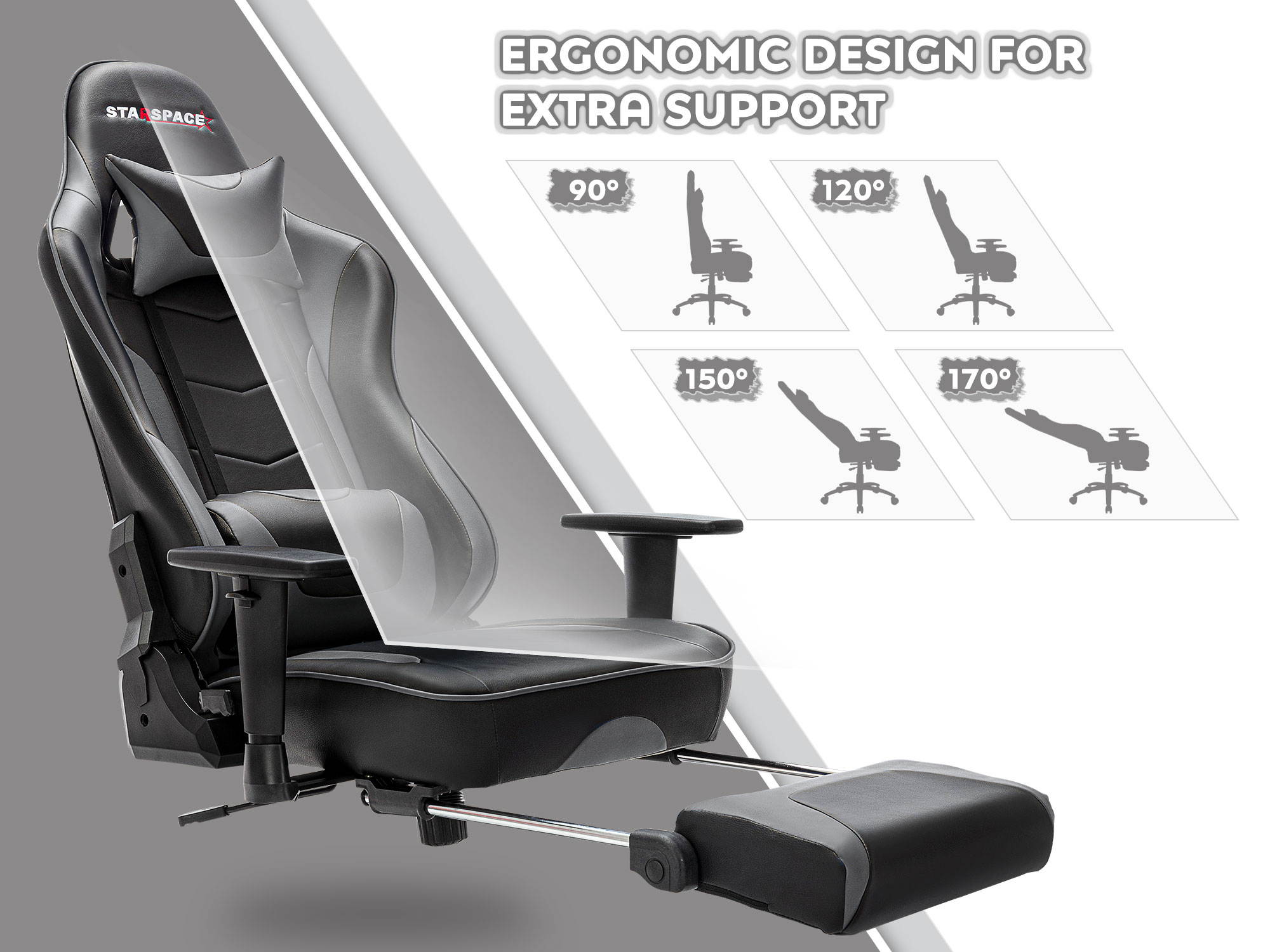 STARSPACE Adjustable Lumbar Support Footrest Gaming Chair with Racing Ergonomic Desk Chair
