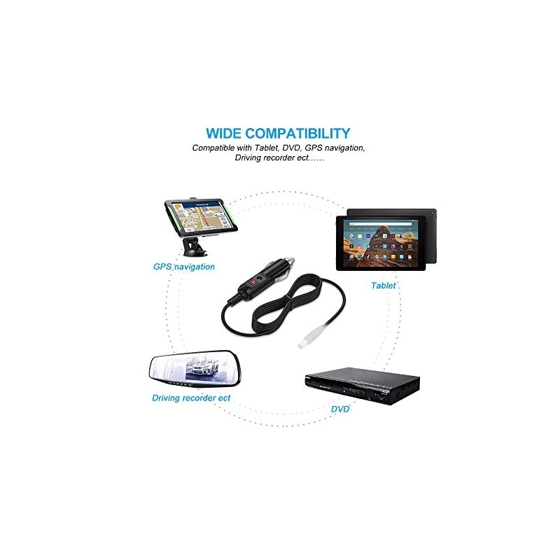 DC 12V 2A Car Charger Universal Power Cord with 8 Connector Tips for DVD Player GPS Bluetooth Speakers Breast Pump Piano Keyboard External Hard Drive