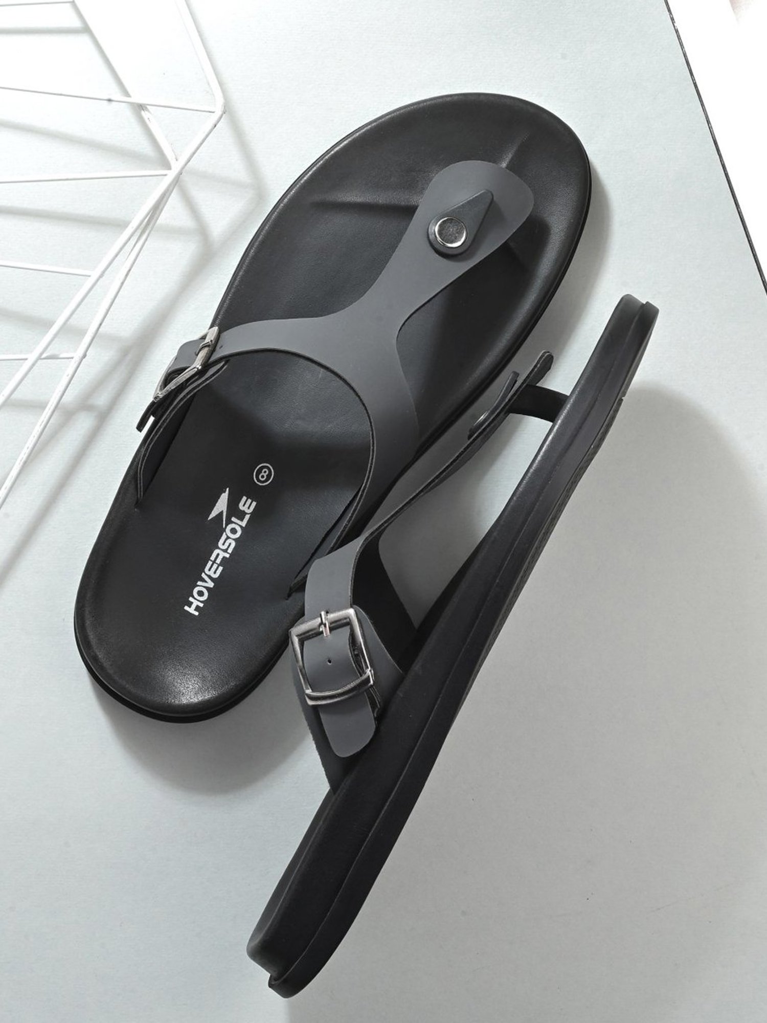 Hoversole Men's Grey T-Strap Sandals