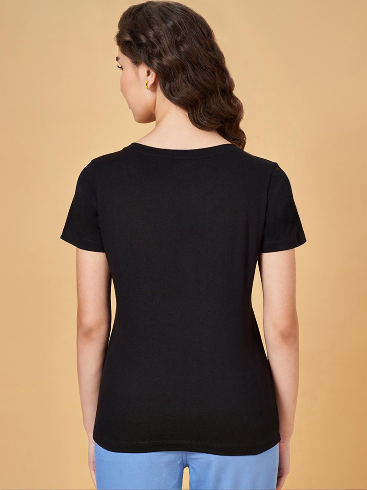 Honey by Pantaloons Black Cotton Printed T-Shirt