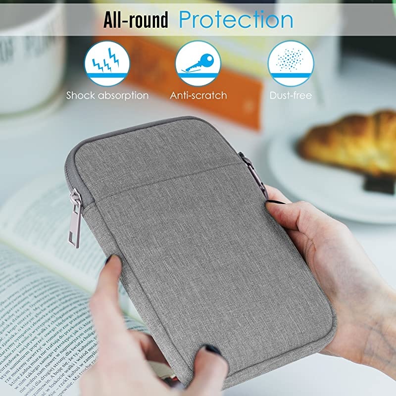 6 Inch Kindle Sleeve Case Fits for All-New Kindle 10th Generation 2019/Kindle Paperwhite 2018, Nylon Cover Pouch Bag for Kindle Voyage/Kindle (8th Gen, 2016)/Kindle Oasis 6" E-Reader, Light Gray