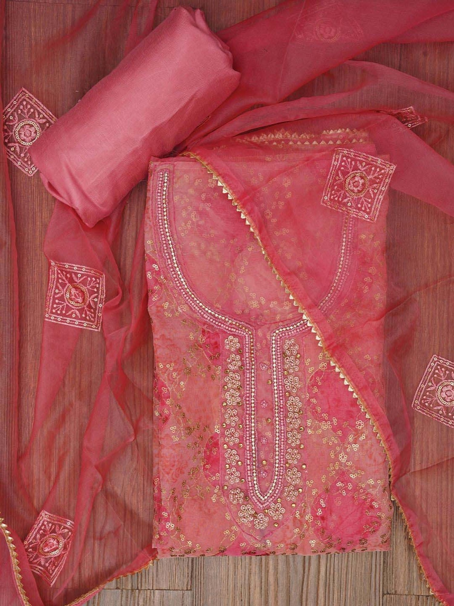 Jaipur Kurti Pink Embroidered Unstitched Dress Material