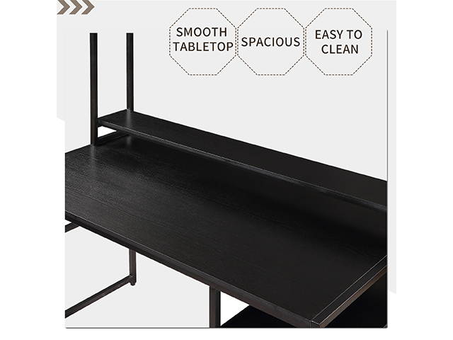 Home Office Game Table Computer Desk with 2-Tier Bookshelf and Open Storage Shelf Equipped with Removable Monitor Riser,Brown,GT55