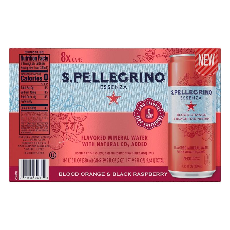 S.Pellegrino Essenza Blood Orange and Black Raspberry Sparkling Natural Mineral Water - 8pk/11.15 fl oz Cans