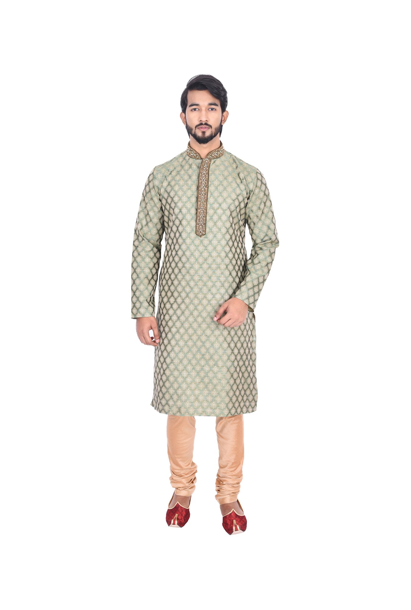 Manyavar Green Self Design Kurta & Churidar Set