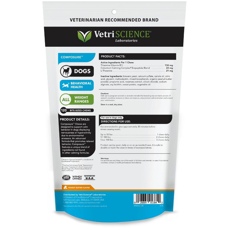 Vetriscience Laboratories Composure Behavioral Health Bite-Sized Peanut Butter Flavor Dog Chews, 120 ct