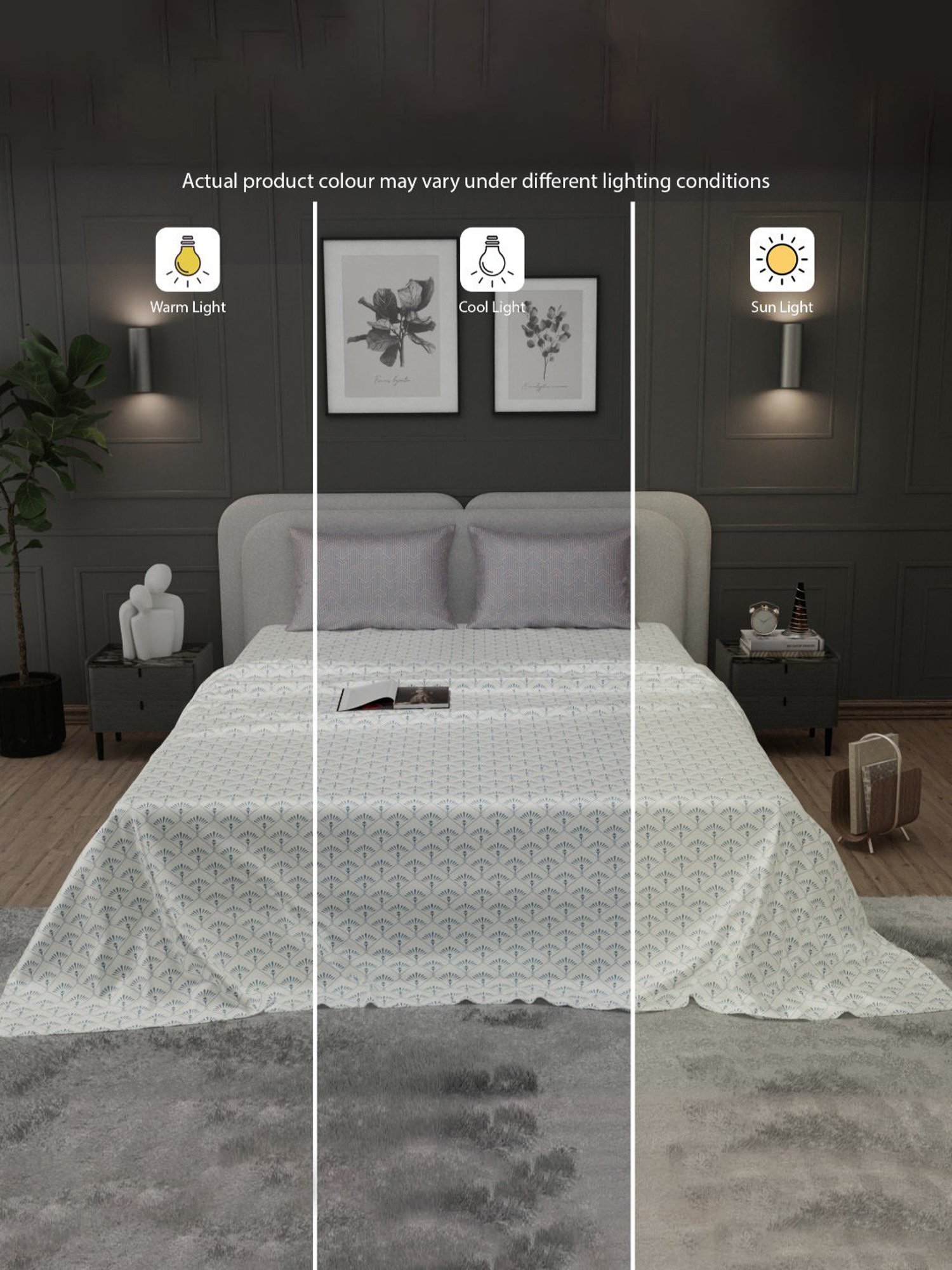 Stoa Paris Elegance Blue Polyester 300 TC Sateen King Size Bed Sheet With 2 Pillow Covers