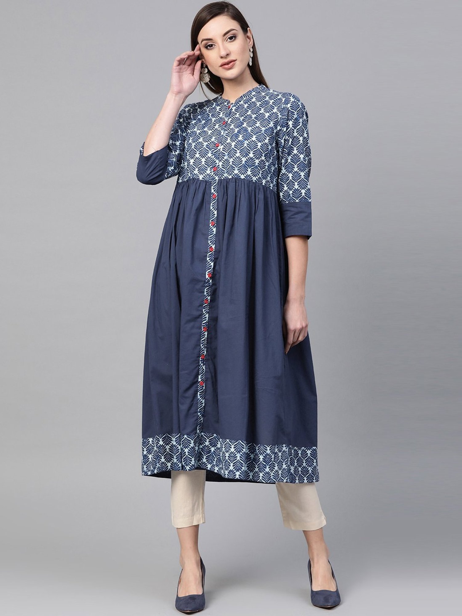 Geroo Jaipur Blue Indigo Hand Block Printed Pure Cotton Kurta
