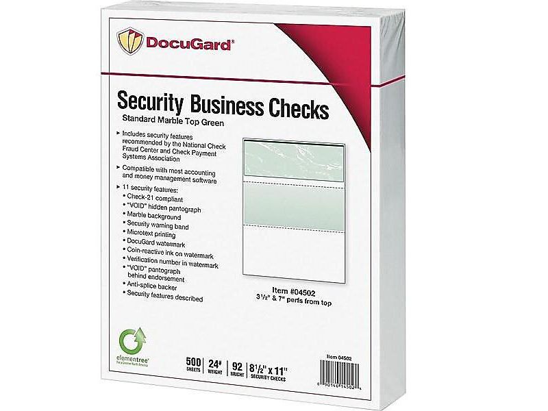 DocuGard Standard Security Check Green Marble Top 24 lb Letter 500/Ream 04502